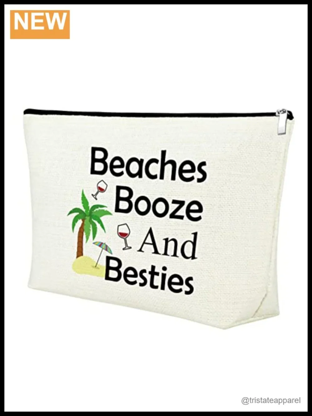 Canvas Beach Themed Cosmetic Bag Travel Makeup Pouch Zipper Closure